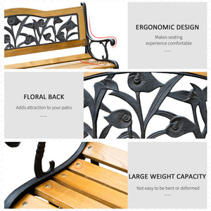 50" 2-seater garden bench, cast iron/wood, natural