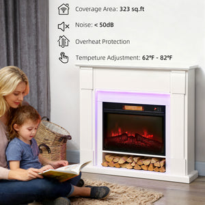 41-inch 1400W Electric Fireplace with Mantel, Adjustable 3D Flame Effect, White
