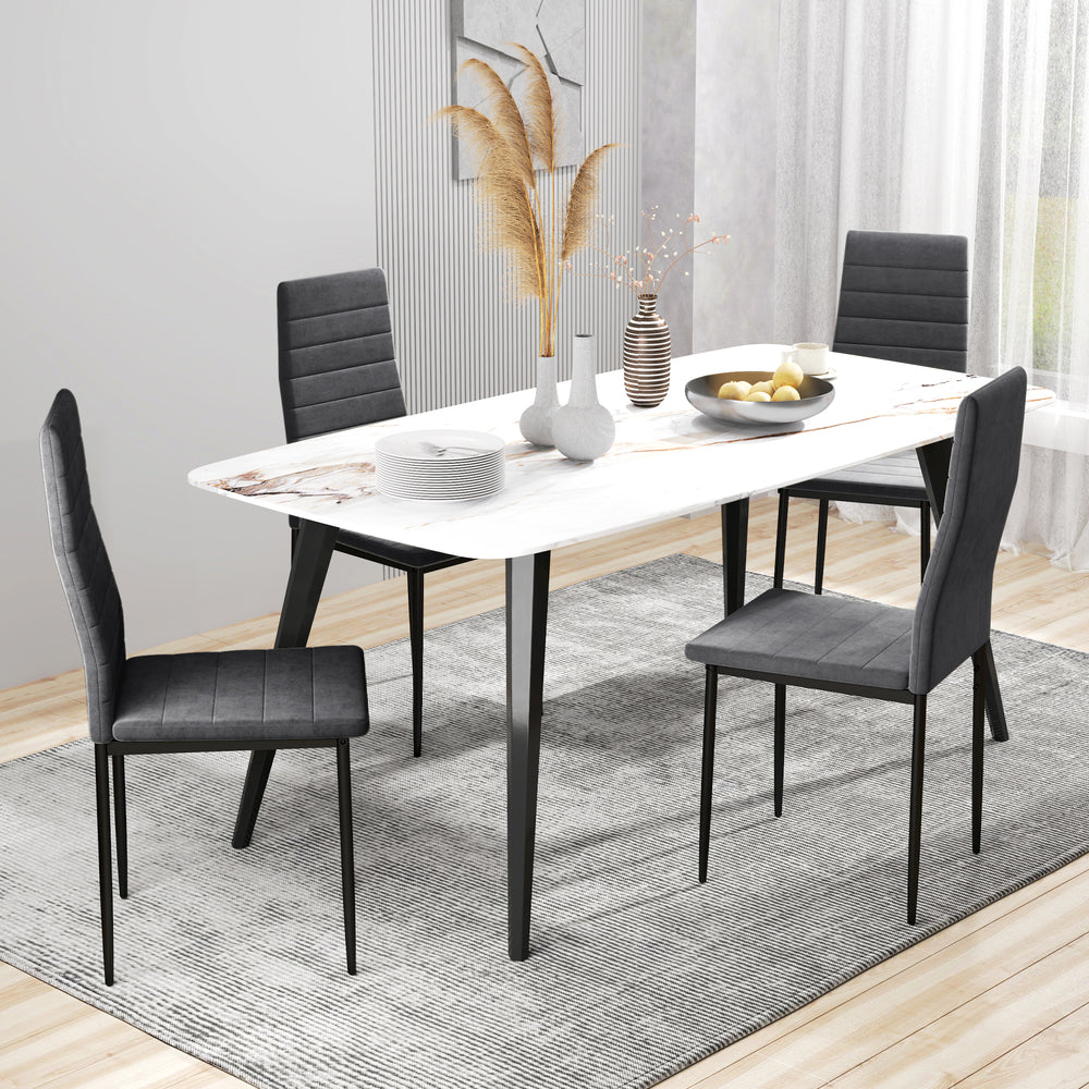 Set of 4 high-back padded chairs with metal legs, grey