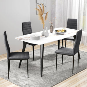 Set of 4 high-back padded chairs with metal legs, grey