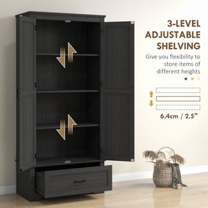 Country style kitchen cabinet with 2 doors, drawer and adjustable shelves, black