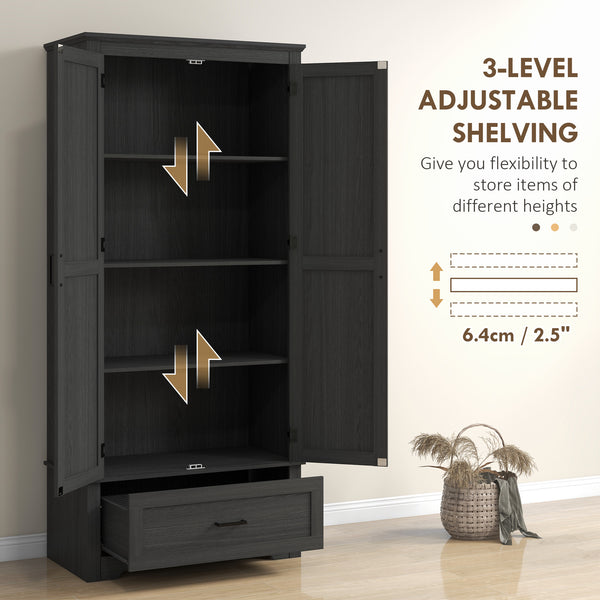 Country style kitchen cabinet with 2 doors, drawer and adjustable shelves, black