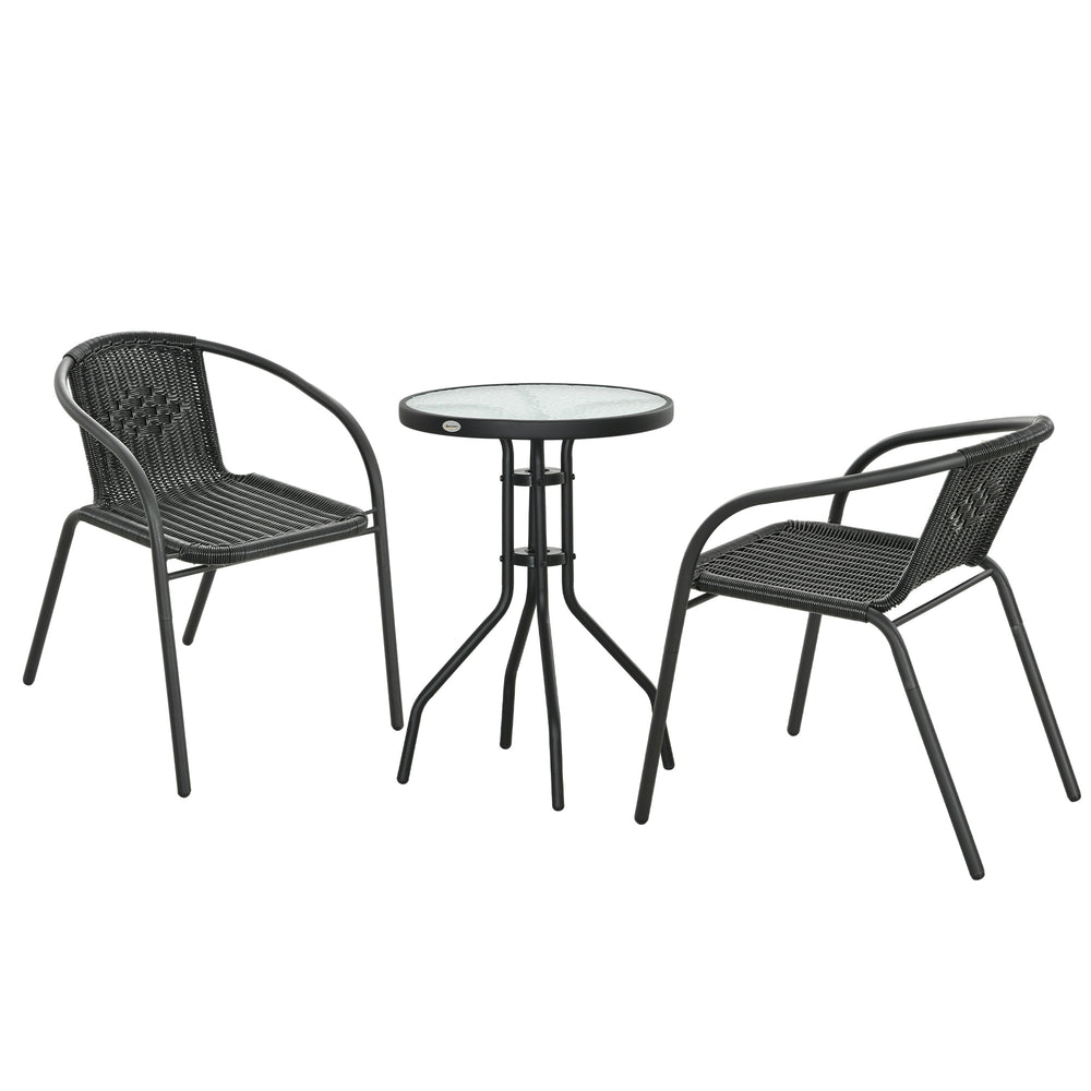 3-piece garden furniture set in woven resin with 2 stackable chairs