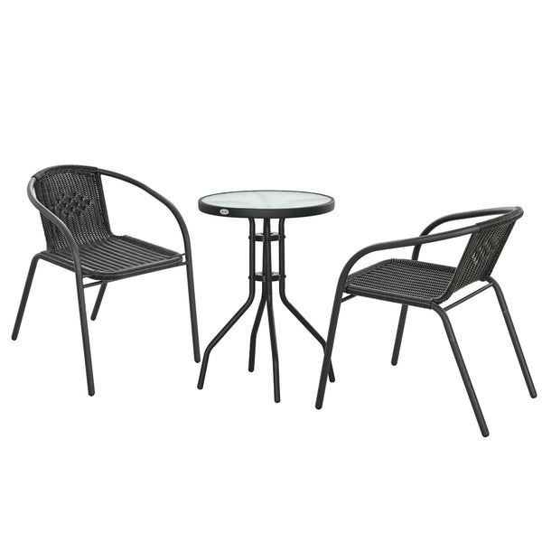 3-piece garden furniture set in woven resin with 2 stackable chairs
