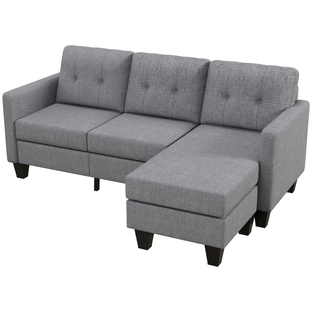 3-seater corner sofa with ottoman, thick cushion and wooden legs, light grey