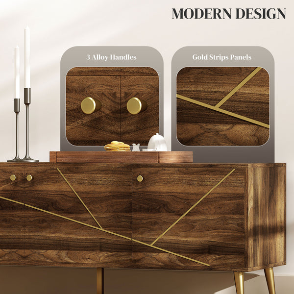 Modern TV Stand for TVs up to 60 inches, with Adjustable Shelves, Rustic Brown