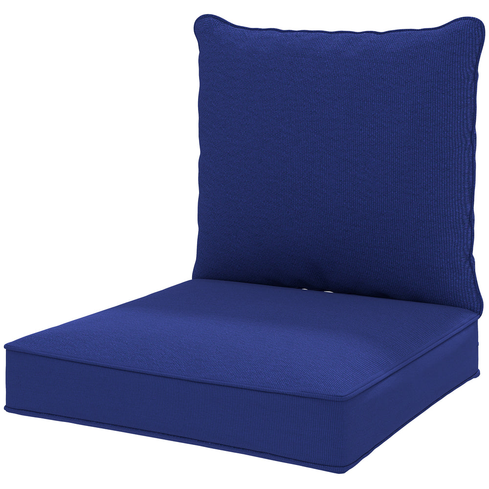 Coussins épais et profonds bleu foncé pour siège d'extérieur avec coussin de dossier, confort et style pour mobilier de jardin
