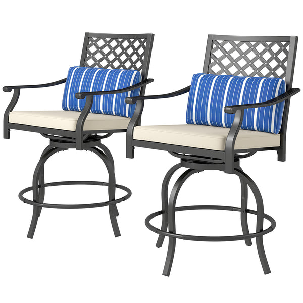 Set of 2 outdoor bar stools with cushions