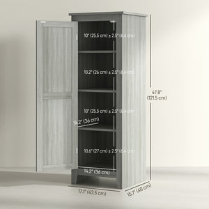 Storage cabinet with barn door and adjustable shelves, gray wood grain