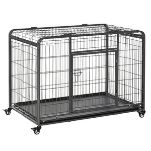 Foldable, sturdy cage with double door, lockable wheels and tray