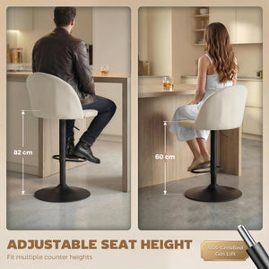 Set of 2 Swivel Bar Stools with Footrest, Cream White