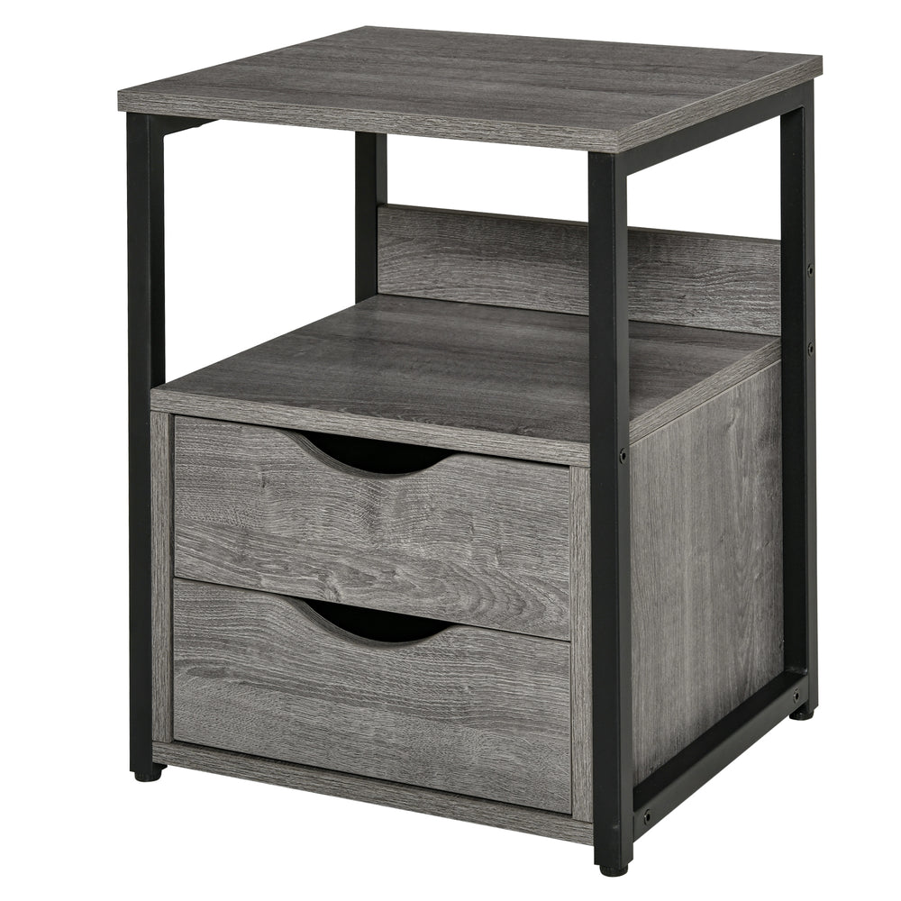Bedside table with 2 drawers and storage shelf, gray