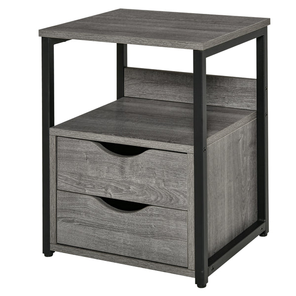 Bedside table with 2 drawers and storage shelf, gray