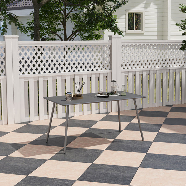 Rectangular dining table for 6 people with steel frame, gray