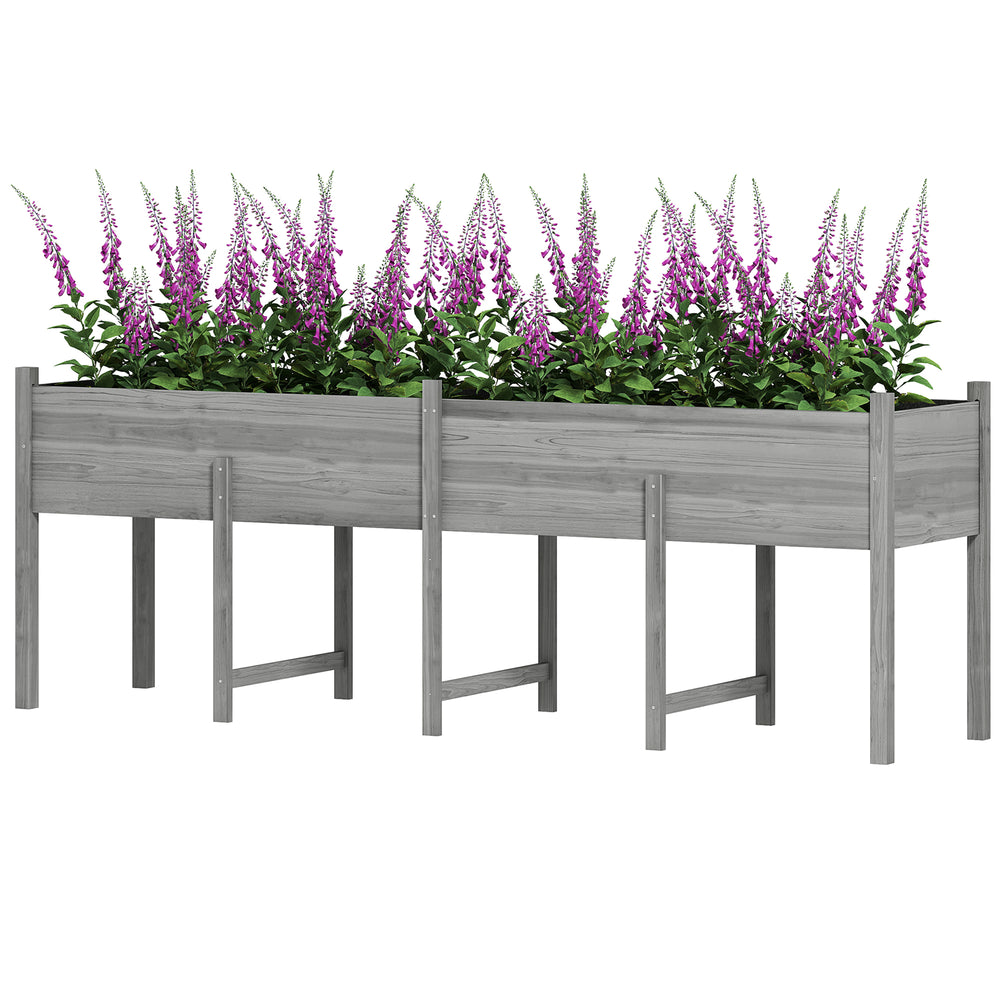 Raised wooden planter with legs, liner and drainage holes, grey