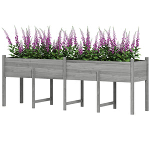 Raised wooden planter with legs, liner and drainage holes, grey