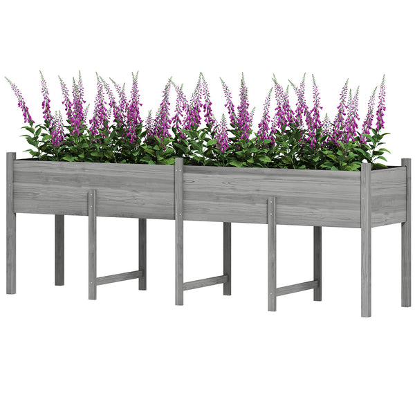 Raised wooden planter with legs, liner and drainage holes, grey