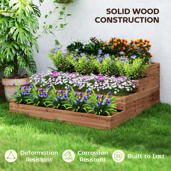 4 Tier Vertical Wooden Raised Garden Bed with Liner for Vegetables, Flowers and Herbs, Dark Brown