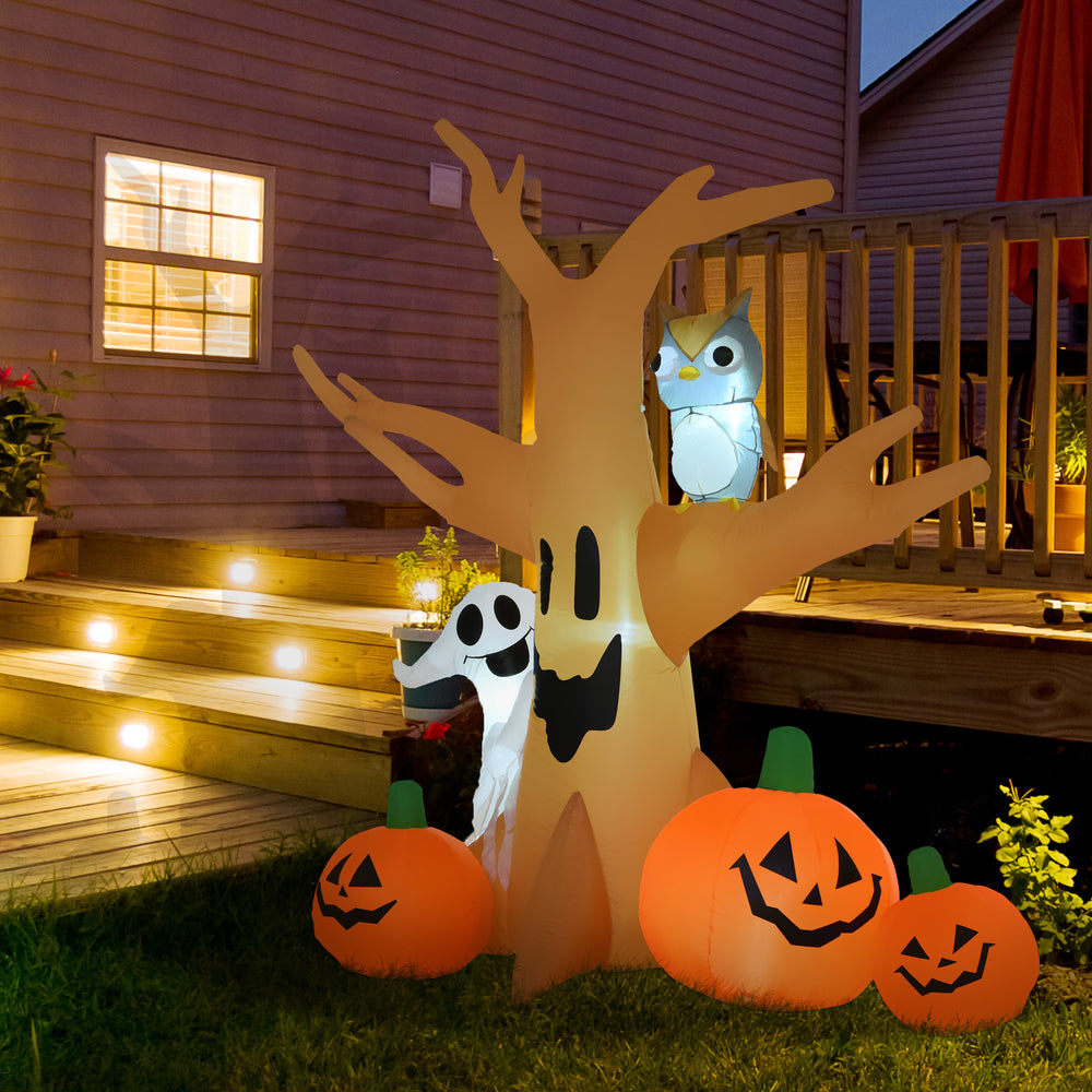 Inflatable Haunted Tree Decoration with Owl, Ghost, Pumpkins, LED Display