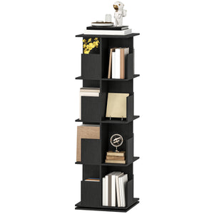 4-Tier 360° Rotating Bookcase with 16 Compartments, Black Wood Grain