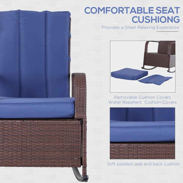 Outdoor reclining rocking chair in woven resin with cushion, dark blue