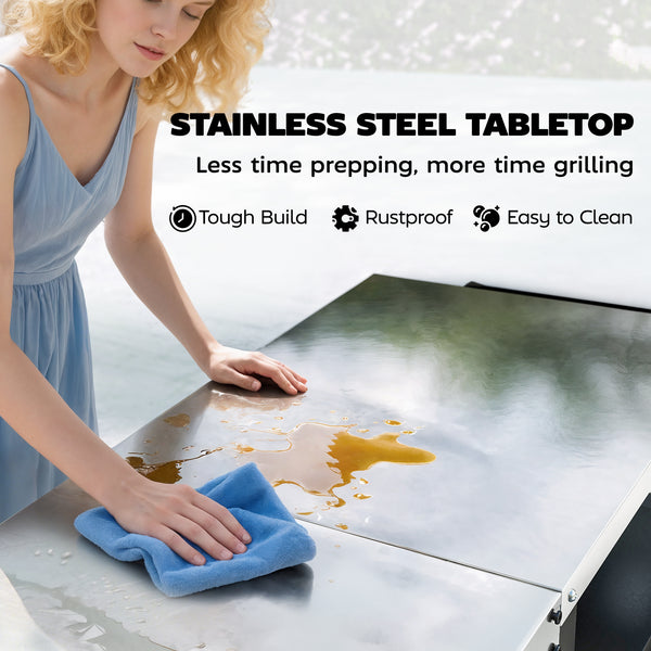 Kitchen trolley with stainless steel top, silver and black