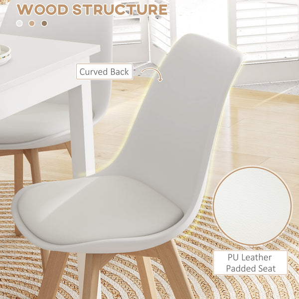 Set of 4 modern rubberwood chairs with faux leather cushions, white