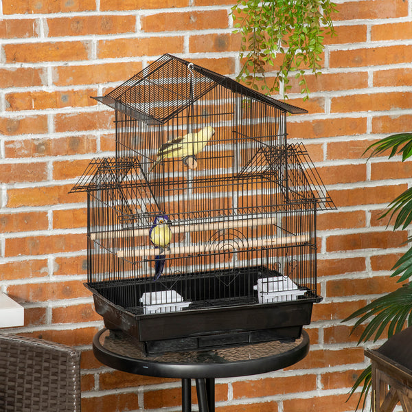 63cm Bird Cage with Perch, Swing, Food Container, Sliding Tray and Handle, for Finches, Canaries and Parakeets