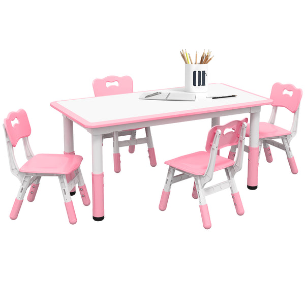 Children's table and 4 chairs set, pink