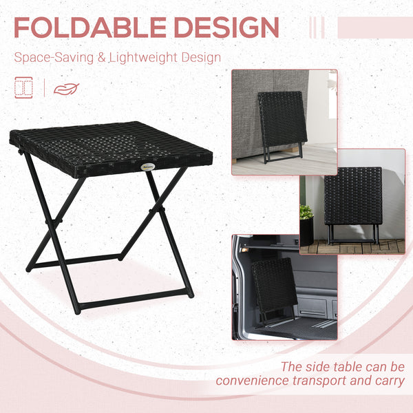 Folding garden coffee table in synthetic rattan, black