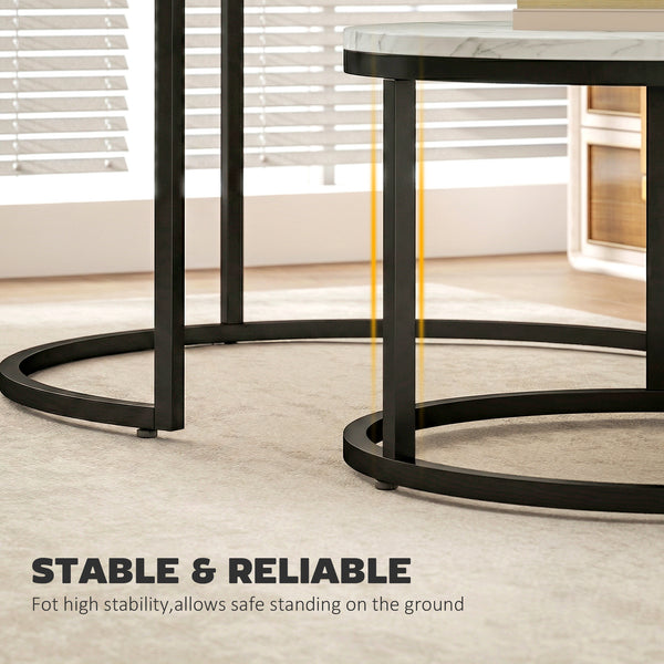 Set of 2 nesting coffee tables with marble-effect tops – White marble