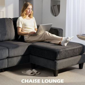 L-shaped sofa with chaise longue and spring cushion for living room or bedroom, anthracite grey