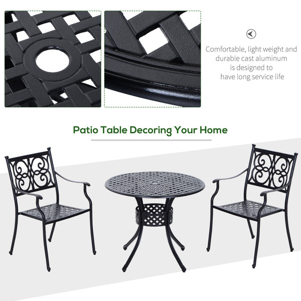 33-Inch Roud Patio Dining Table with Umbrella Hole, Cast Aluminum Garden Table, All Weather Patio Bisto Table, for Lawn, Garden, Outside, Black