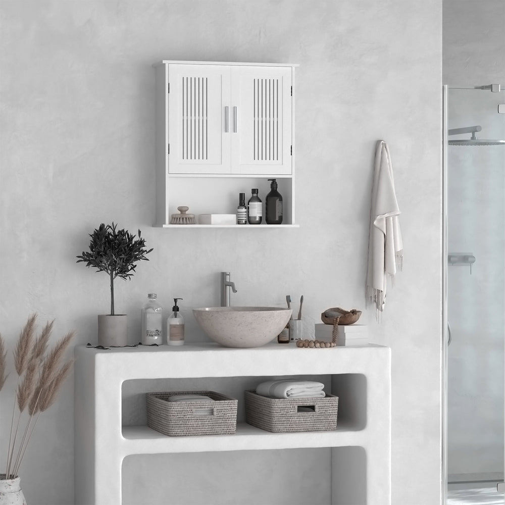 Modern 2-Door Wall-Mounted Bathroom Cabinet with Shelf, White
