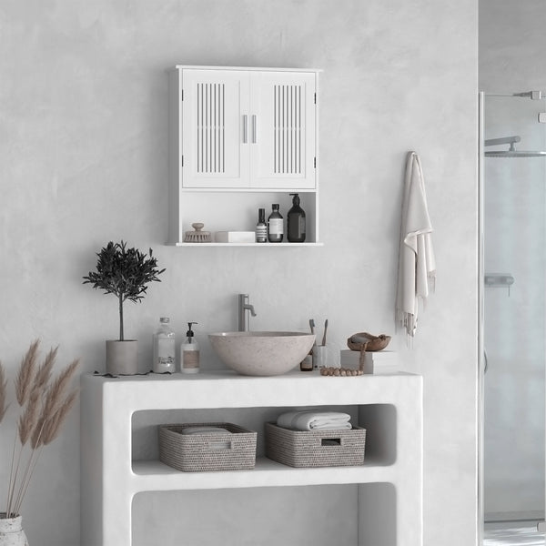 Modern 2-Door Wall-Mounted Bathroom Cabinet with Shelf, White