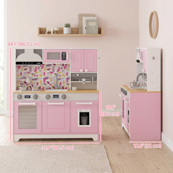 Children's play kitchen with coffee machine, ice dispenser and accessories, pink