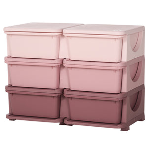 3-Tier Toy Organizer with 6 Plastic Drawers, Pink