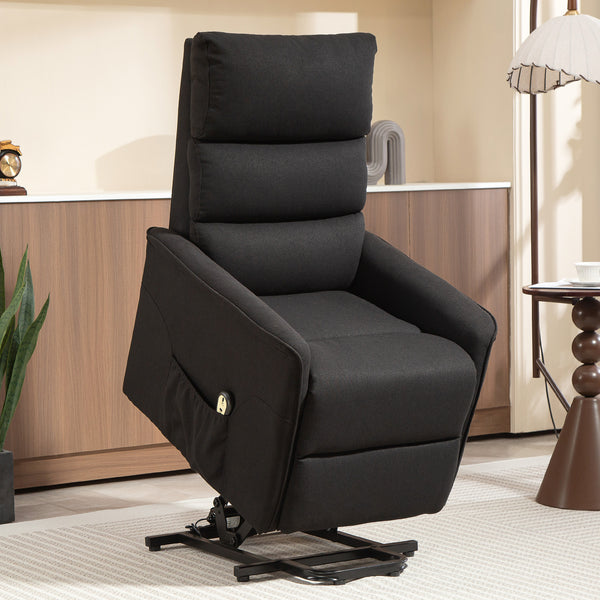Electric Lift and Recliner Chair with Remote Control, Side Pockets, Black