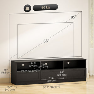 TV stand with 3 cabinets and 3 open shelves, for TVs up to 85 inches, black