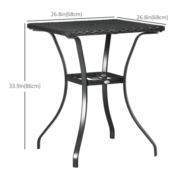 Outdoor coffee table in woven resin with parasol hole, black