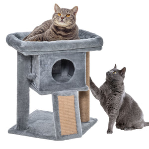 Cat tree with perch, scratching post, kennel and play ball, grey 