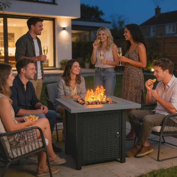40,000 BTU Propane Fire Pit Table with Lava Rocks and Lid, Black