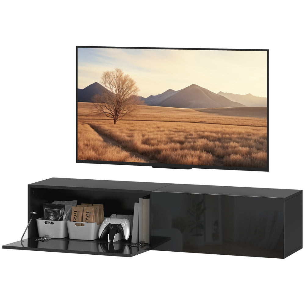 Wall-mounted TV stand with storage for TVs up to 65 inches, black