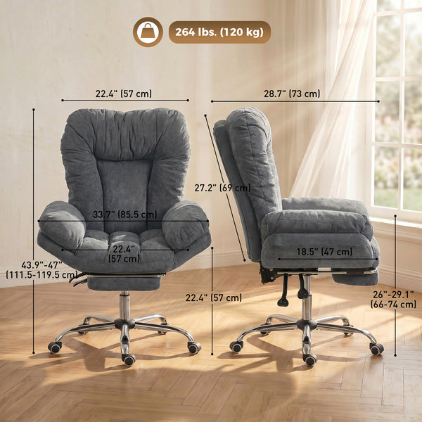 Large office chair with footrest, dark gray