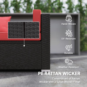 7 Piece Wicker Patio Sectional Set, Wine Red