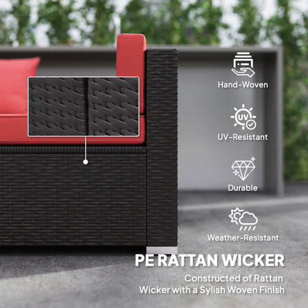 7 Piece Wicker Patio Sectional Set, Wine Red