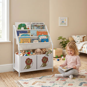 3-Tier Kids Bookshelf with 2 Bins, White