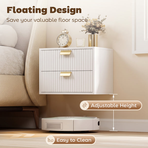 Set of 2 floating nightstands with 2 drawers each, white