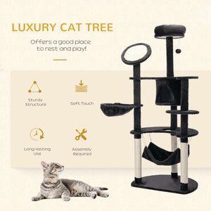 60" Multi-Level Plush Cat Tree, Dark Grey