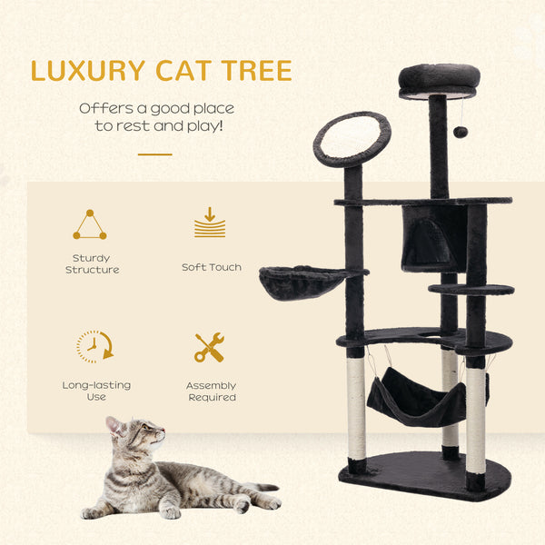 60" Multi-Level Plush Cat Tree, Dark Grey